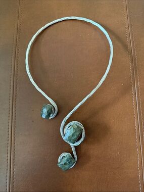 Handmade Silver Wire Necklace with Green Stone Accents